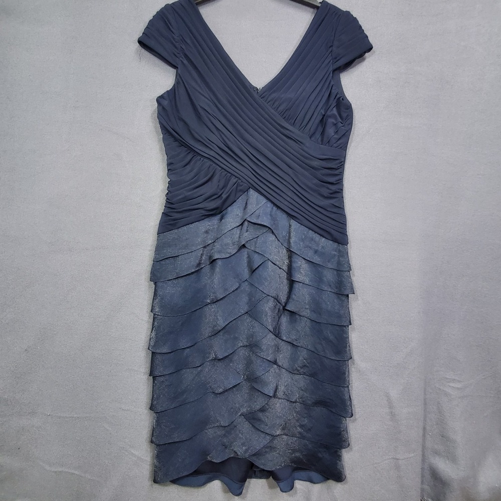 Andre Oliver Dress Blue Size 8 Ruffle Bottom Poly Mix